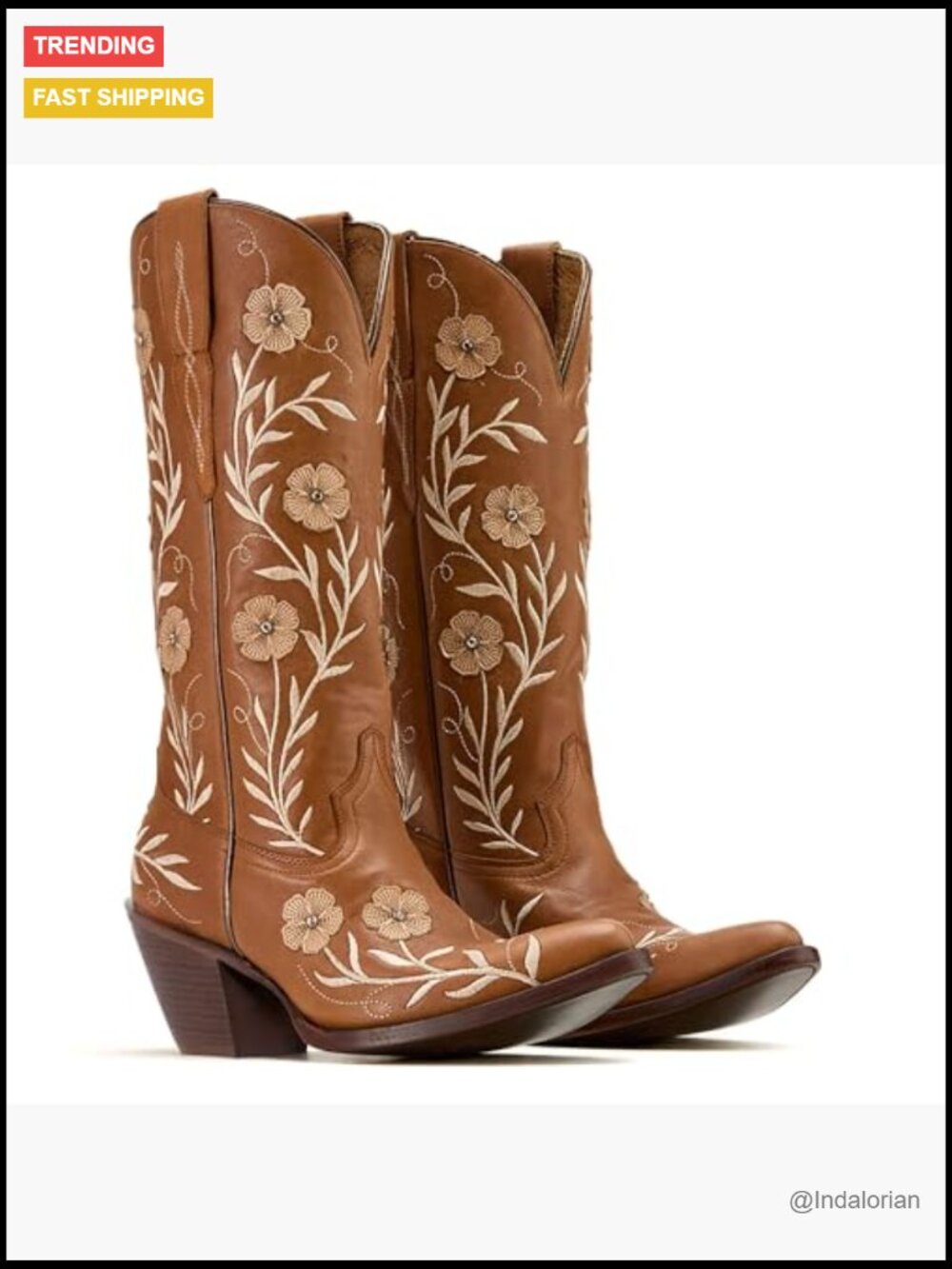 Wide Calf Chunky Heel Pointed Toe Flower Embroidered Western Cowgirl Knee High - Picture 4 of 7